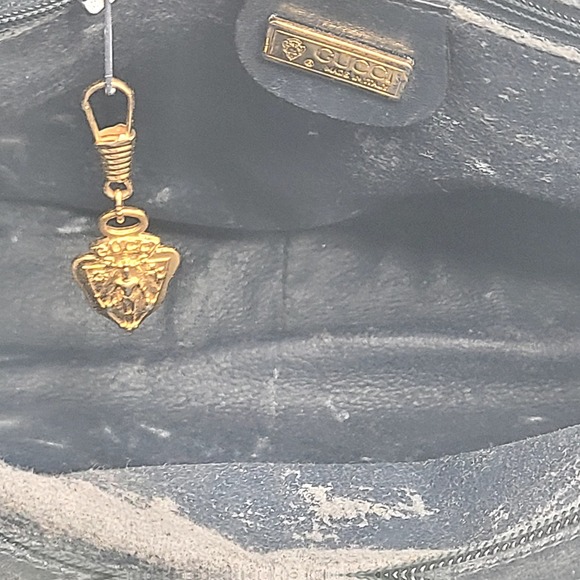 GUCCI Micro Web GG Monogram Crossbody Bag Canvas Navy Gold Vintage Italy - Picture 14 of 16